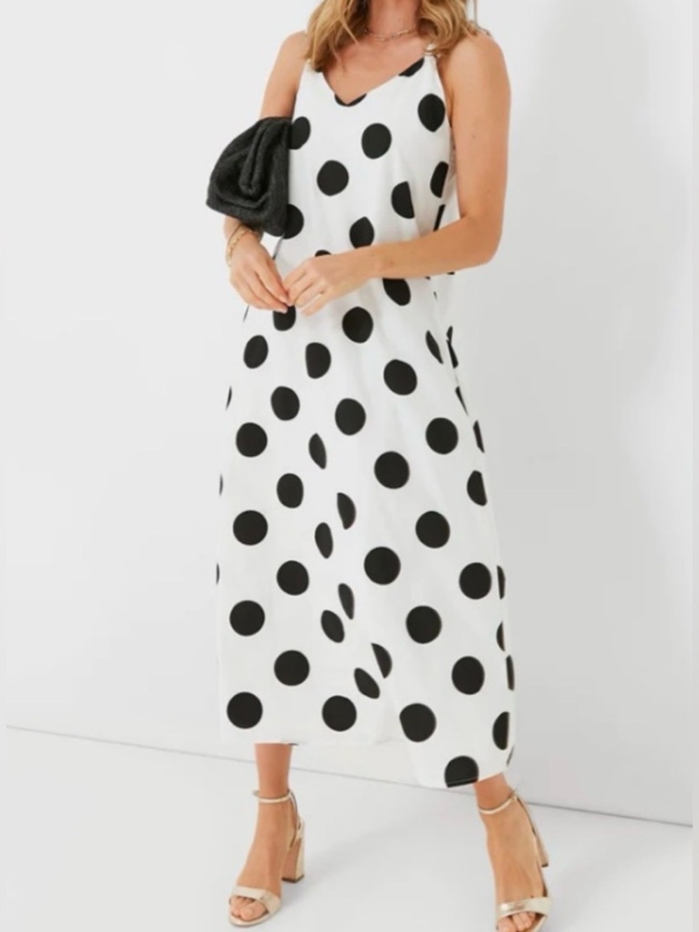 New! NWOT Tuckernuck Pomander Place White Maxi Dress with Black Polka Dots